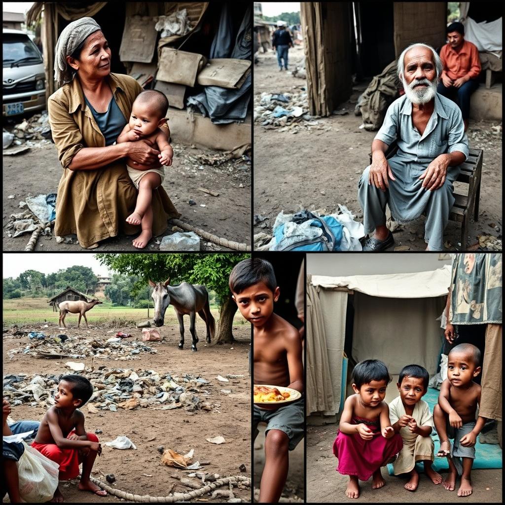 A heartfelt collection of 50 diverse photos depicting the struggles and resilience of impoverished individuals from various backgrounds