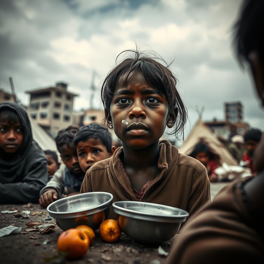 A poignant scene depicting individuals in need, showing the emotional struggle of people facing hunger