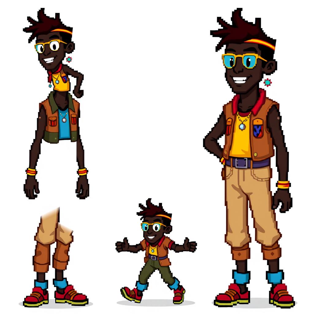 A series of pixel art images for a 2D adventure game character