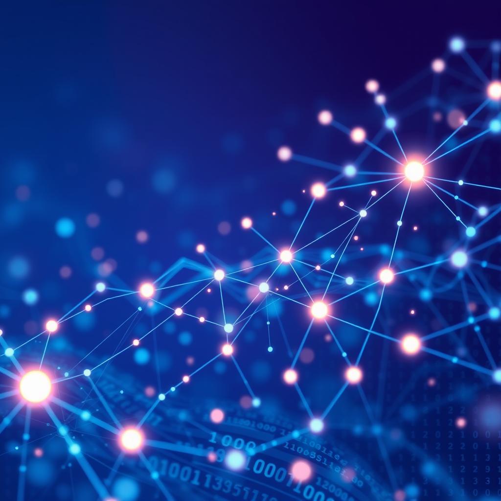An abstract representation of deep learning, showcasing a neural network with glowing nodes and interconnected pathways