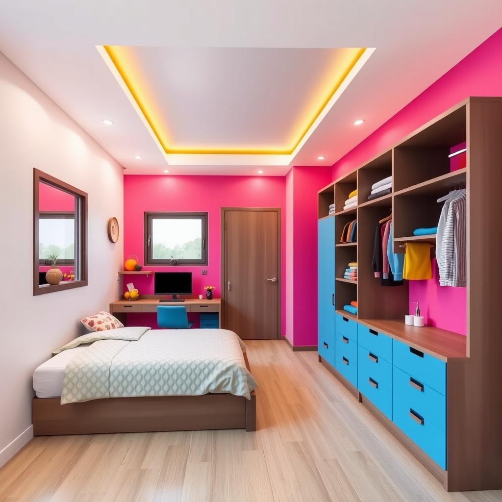 A vibrant and modern design for a room measuring 2