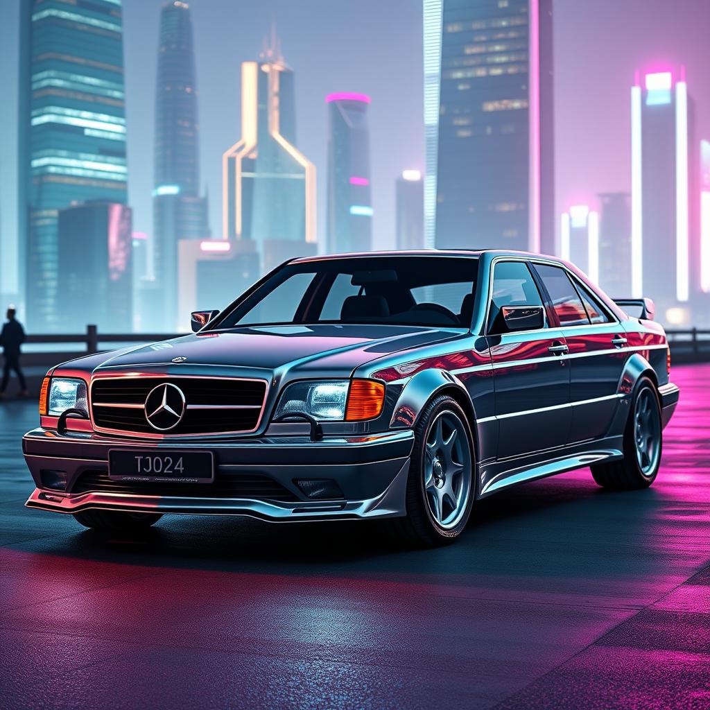 A modern interpretation of a Mercedes model based on the classic W126, set in 2024