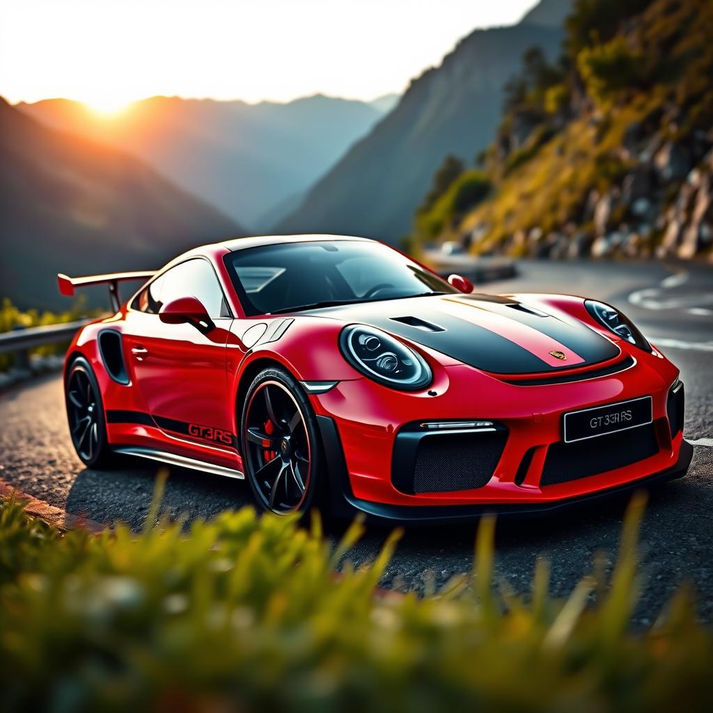 A stunning Porsche 911 GT3 RS showcased in a dynamic outdoor setting