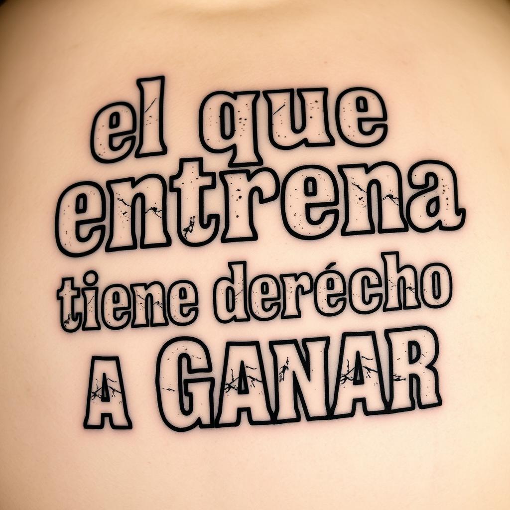 A bold and rugged tattoo design featuring the phrase "el que entrena tiene derecho a ganar"