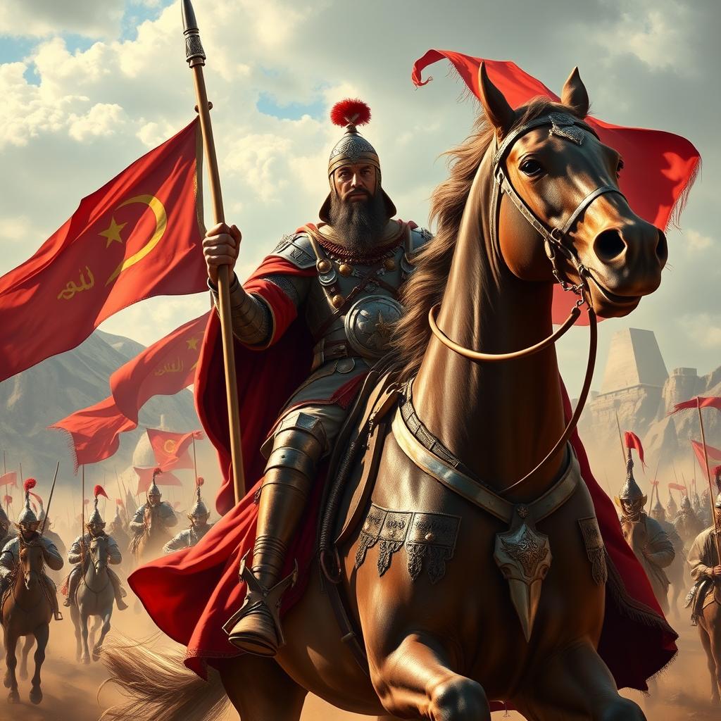 An artistic representation of Saladin (Salah ad-Din), the famous Muslim military leader and the first sultan of Egypt and Syria, known for his role during the Crusades