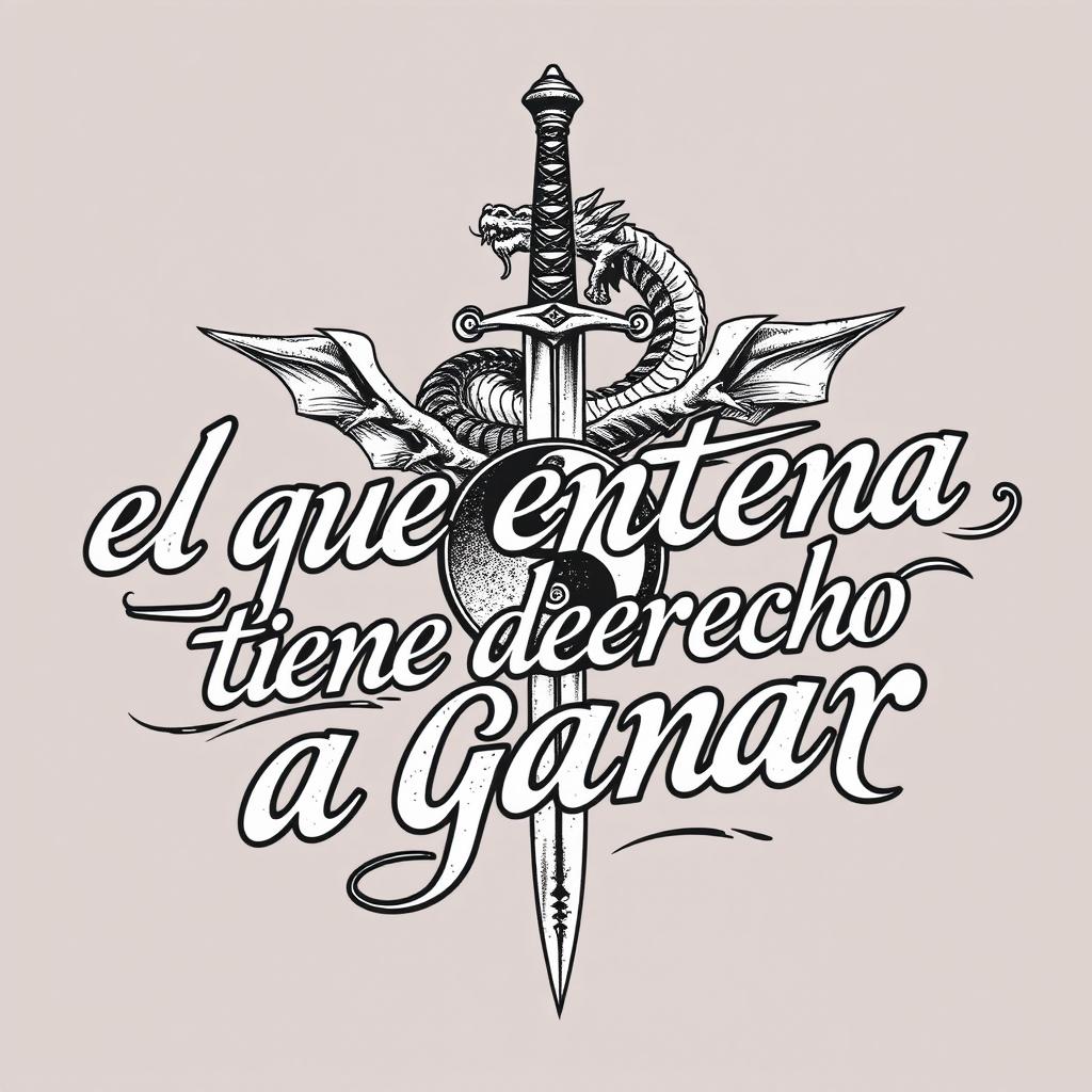A sophisticated tattoo design featuring the phrase "el que entrena tiene derecho a ganar" using an elegant yet rugged typography style