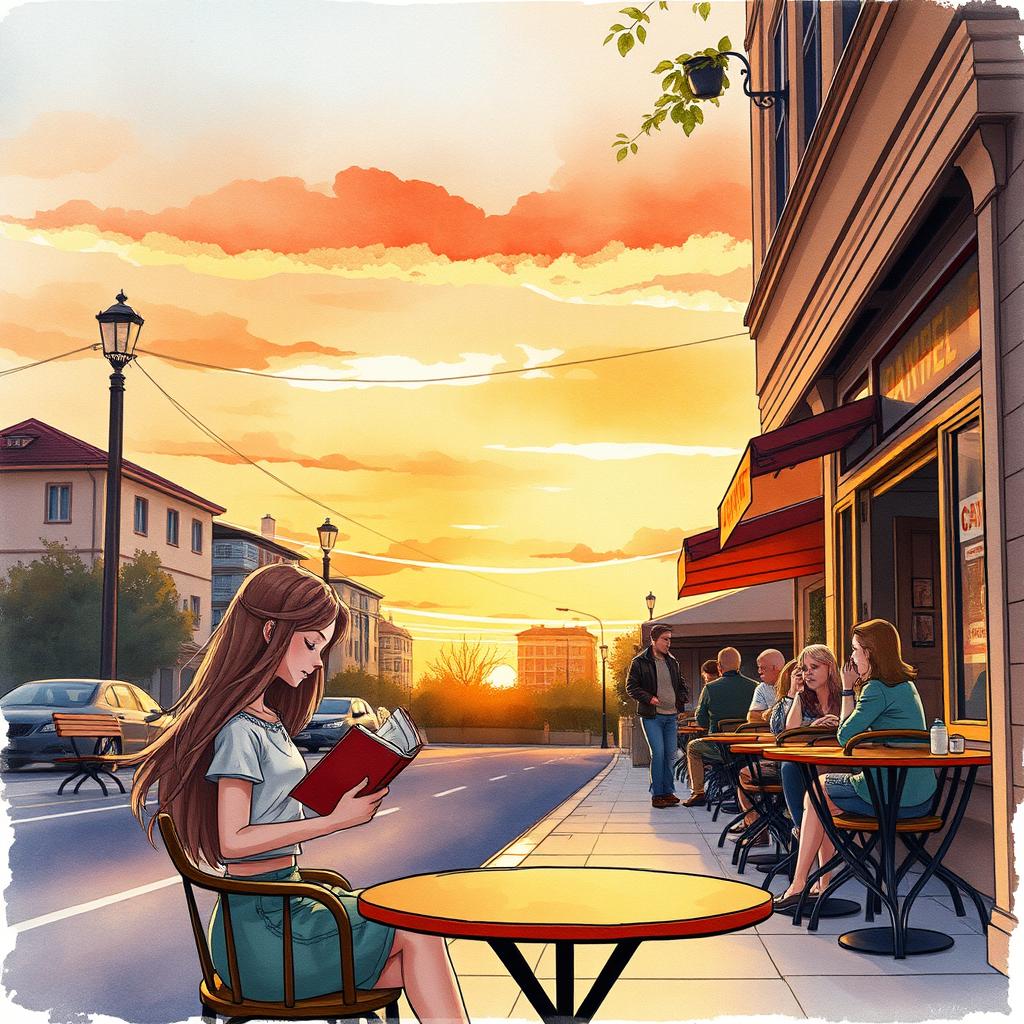 A watercolor illustration of a tranquil sunset scene on a dead-end street