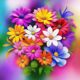 A vibrant digital art piece showcasing a myriad of flowers in full bloom