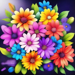 A vibrant digital art piece showcasing a myriad of flowers in full bloom