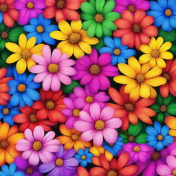 A vibrant digital art piece showcasing a myriad of flowers in full bloom