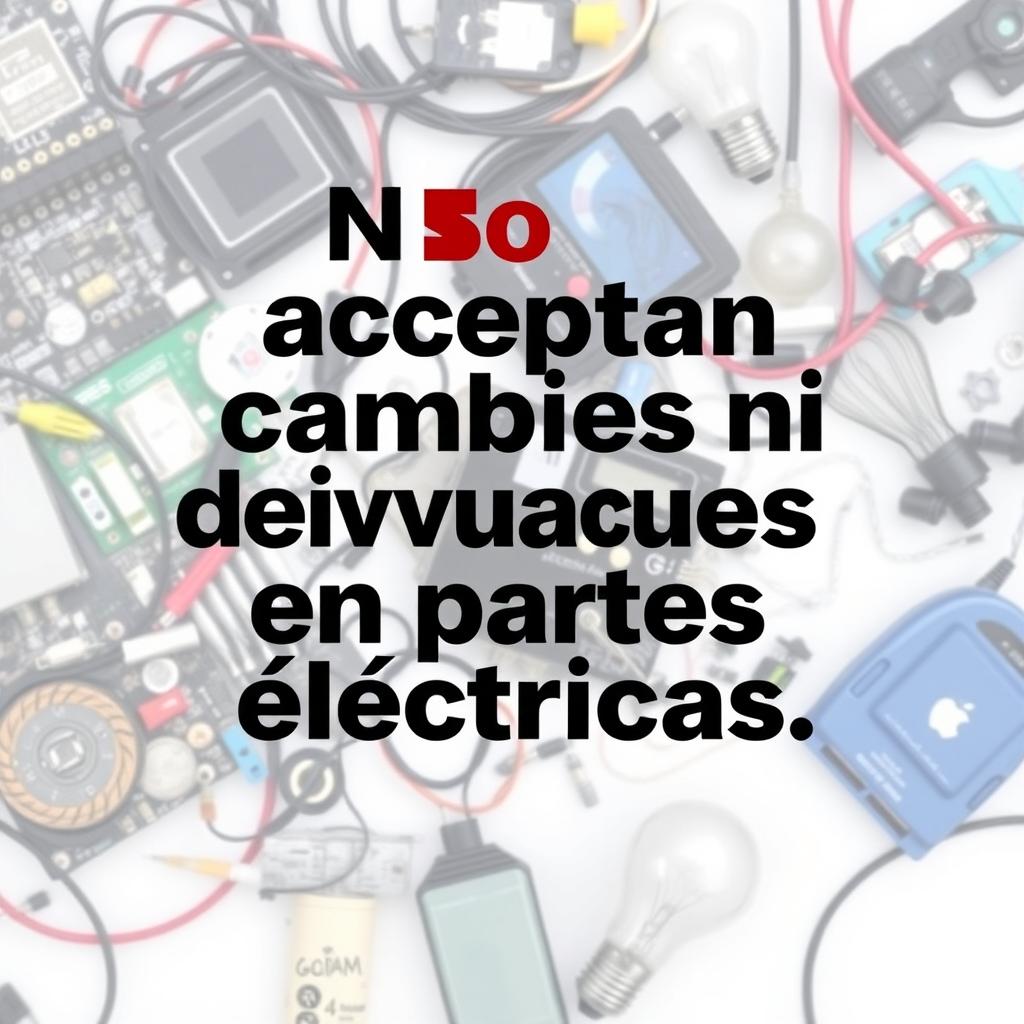 An informative and eye-catching graphic that displays the text, 'No se aceptan cambios ni devoluciones en partes eléctricas' prominently