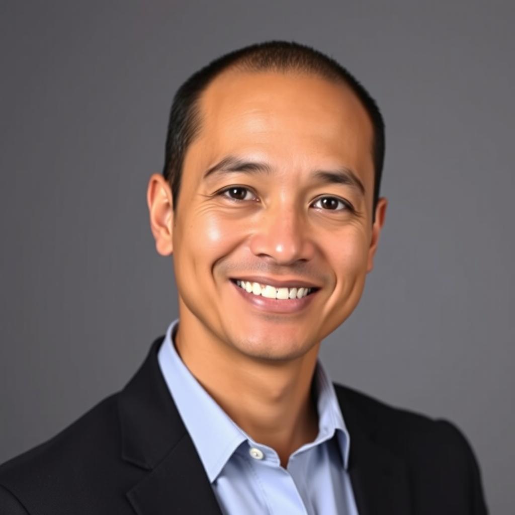 A professional headshot portrait of an adult individual with a neutral background