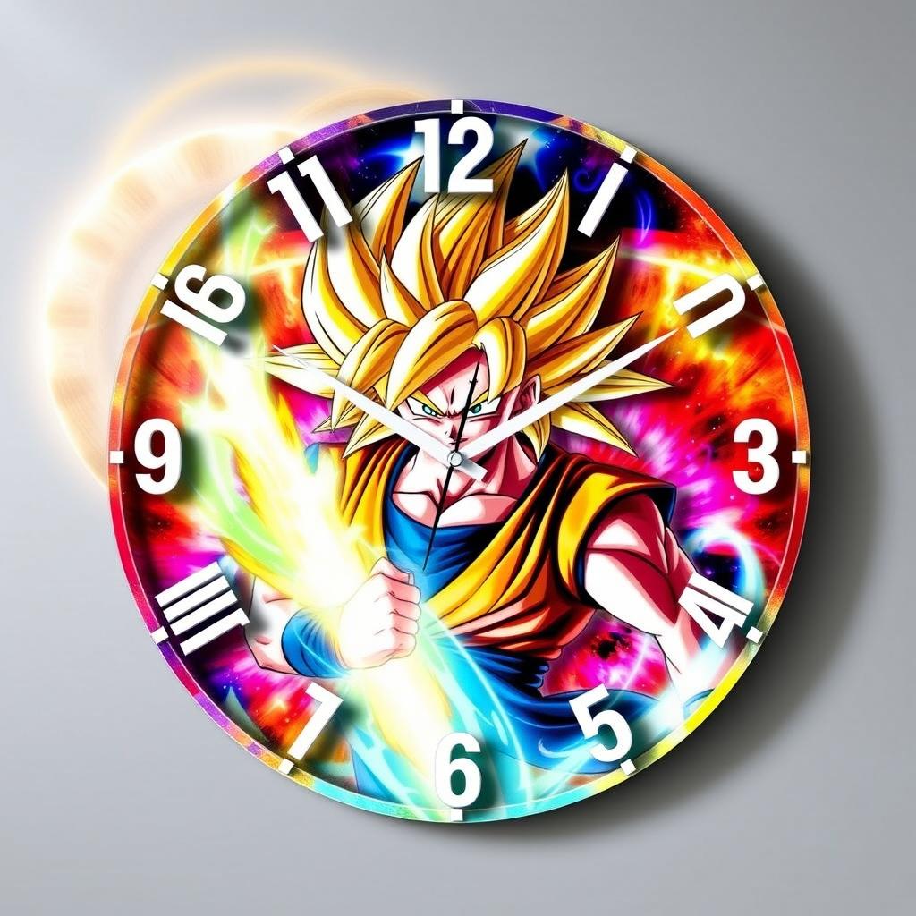 A stunning 3D wall clock featuring a Dragon Ball Super Saiyan theme