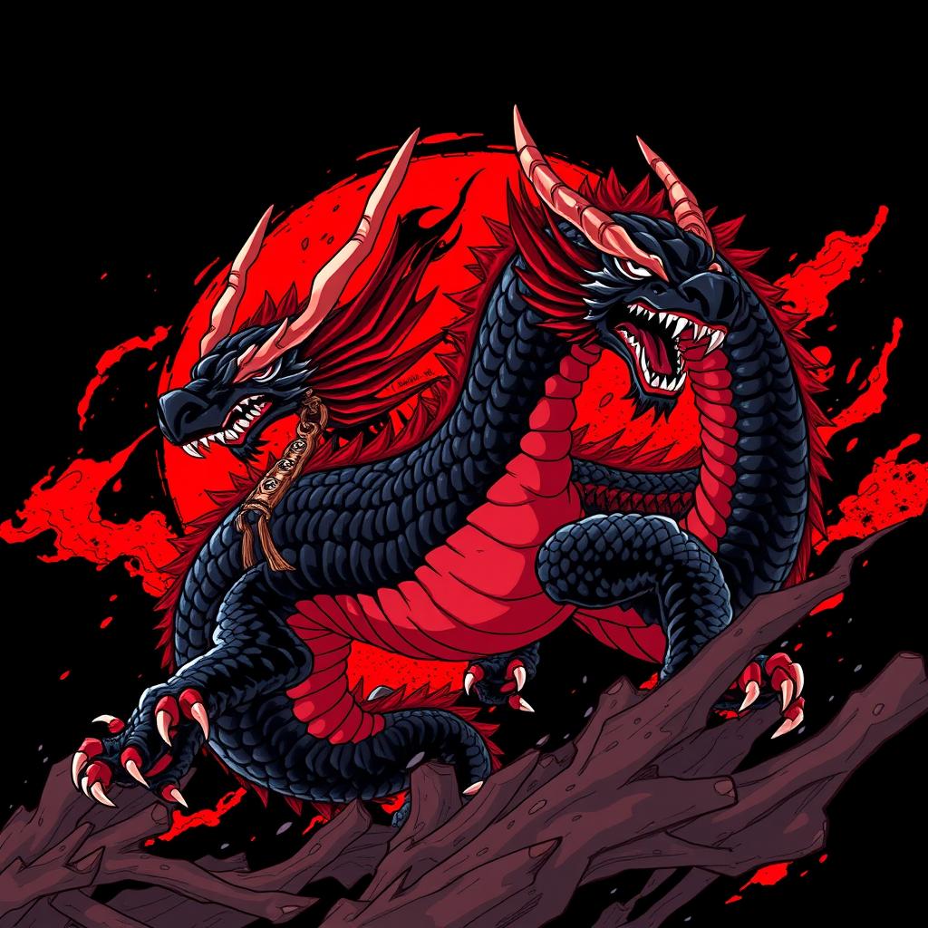 An illustration featuring a powerful dragon, styled in the aesthetic of "Demon Slayer" (Kimetsu no Yaiba)