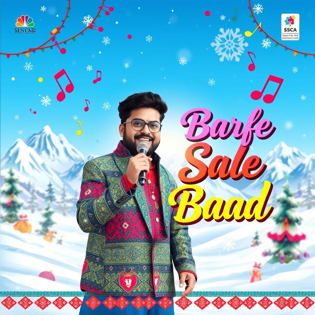 An eye-catching album cover design for 'Barfe Sale Baad', featuring a vibrant and stylish fusion of traditional and contemporary elements
