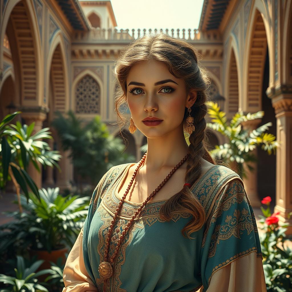 A portrayal of Aleksandra Dulkiewicz in an artistic, imaginative interpretation as a Persian slave in a historical setting