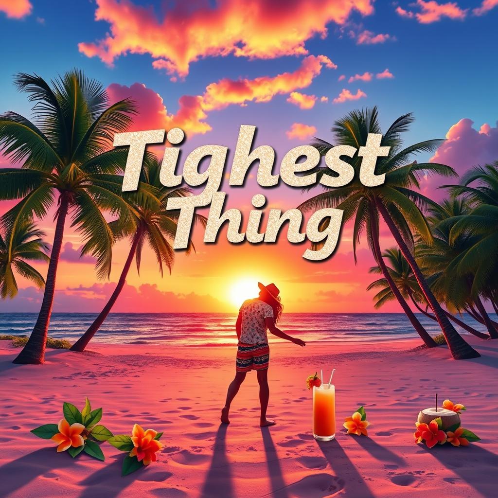 A vibrant Caribbean themed album cover for a song titled 'Tightest Thing'