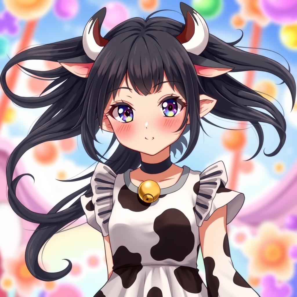 A tall 16-year-old girl in anime style, embodying a cow girl theme