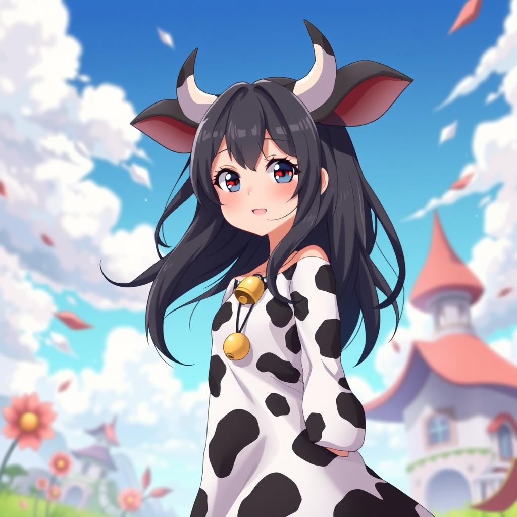 A tall 16-year-old girl in anime style, depicted as a cow girl