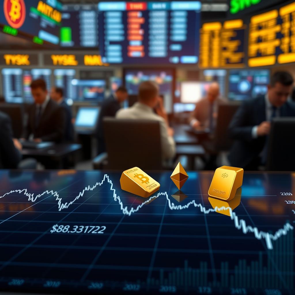 A digital financial scene showcasing the dynamic atmosphere of cryptocurrency trading