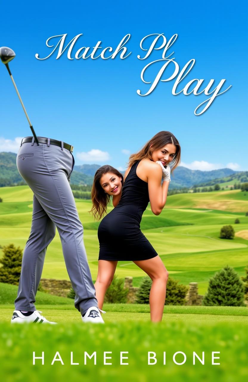 A romantic book cover for 'Match Play' set on a lush green golf course