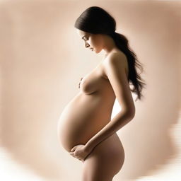 An artistic, tasteful, and high-quality digital art image of a pregnant woman, unclothed but not explicit