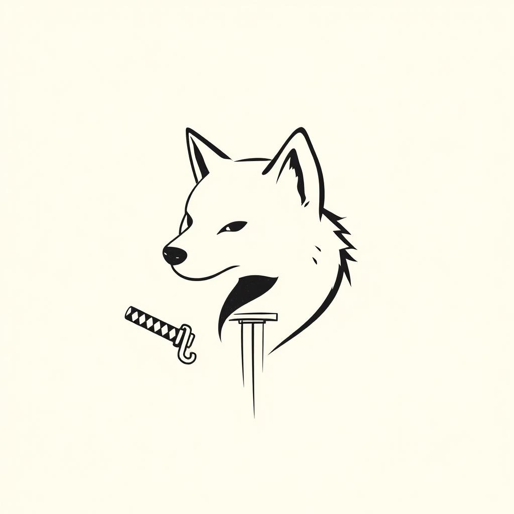 A minimalistic artistic representation of a Shiba Inu dog, depicted with a single twisting line that creates a curved outline capturing half of the dog's face