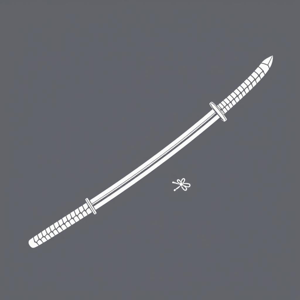 A minimalistic and basic line drawing featuring a katana sword integrated with rock climbing elements