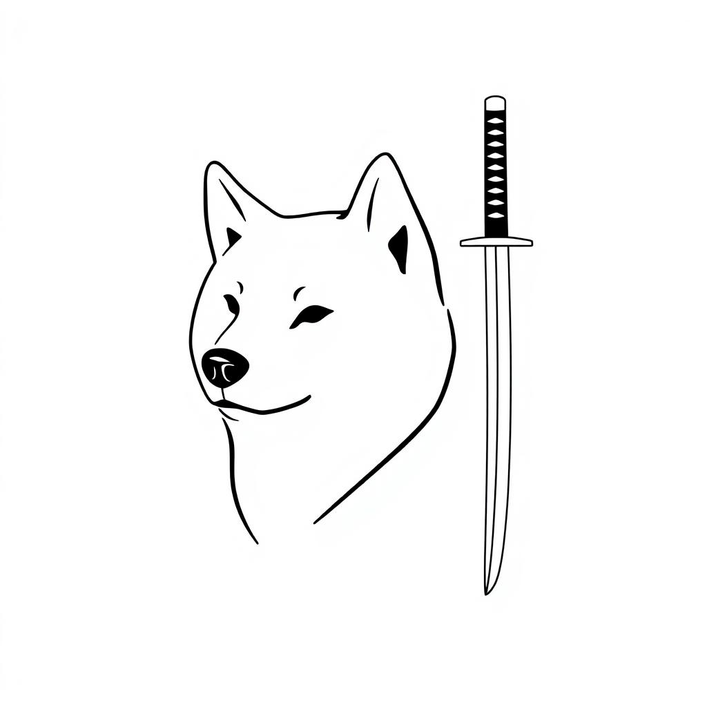 A minimalistic artistic representation of a Shiba Inu dog, featuring a sleek, curved outline that captures its distinctive facial features