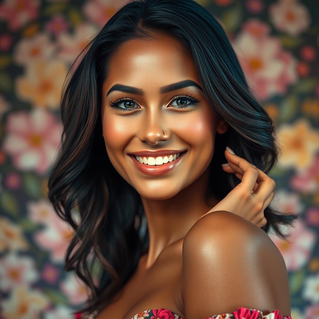 A beautiful woman with an artistic depiction focusing on natural beauty, showcasing her personality and confidence