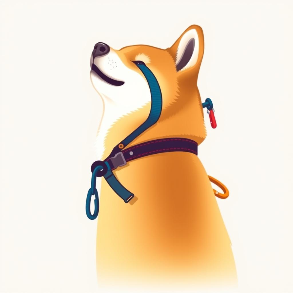 A minimalistic and friendly representation of a Shiba Inu's face, turned around to showcase its playful character, with clear and prominent rock climbing elements integrated into the design