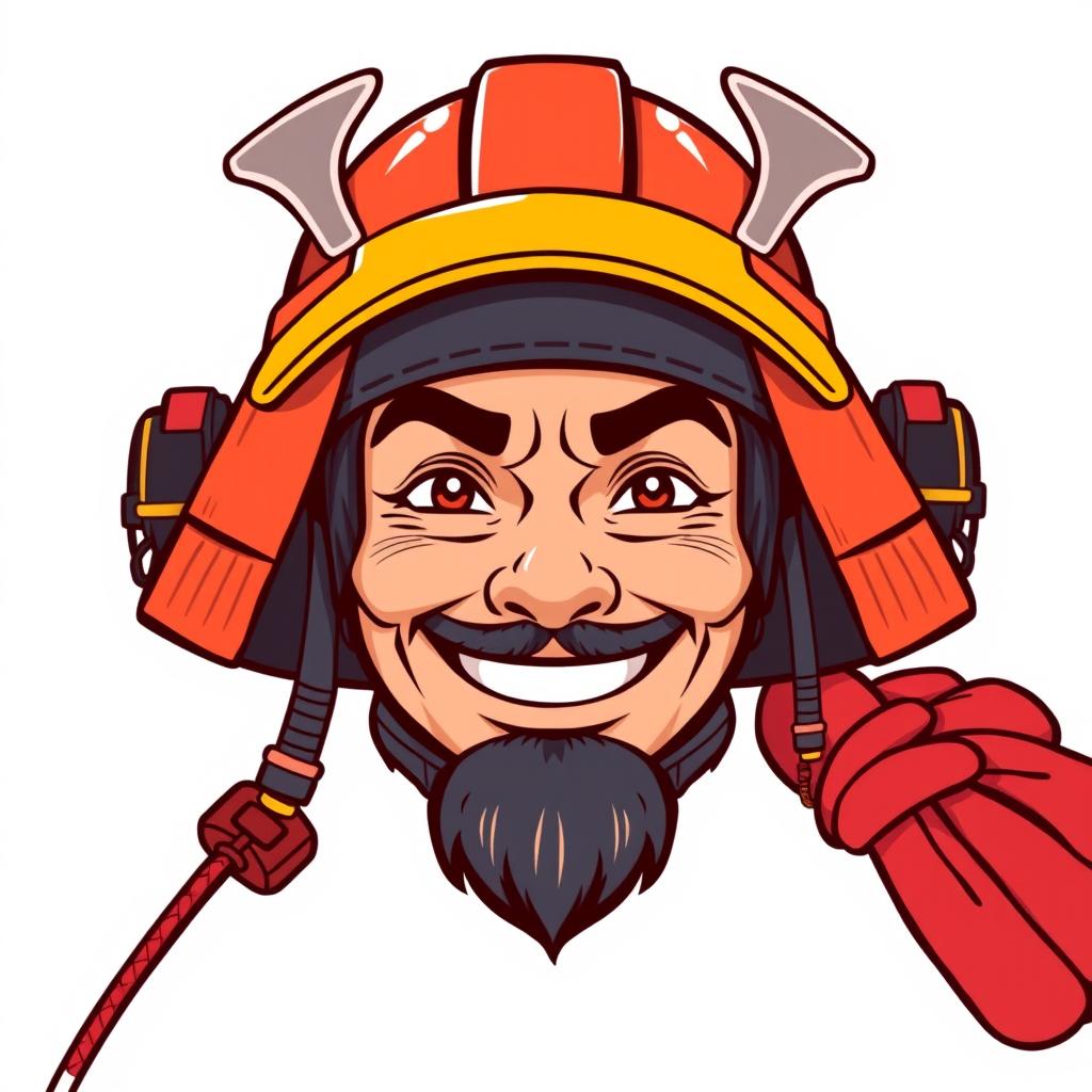 A friendly and approachable illustration of a samurai's face, designed to be less intimidating and more inviting