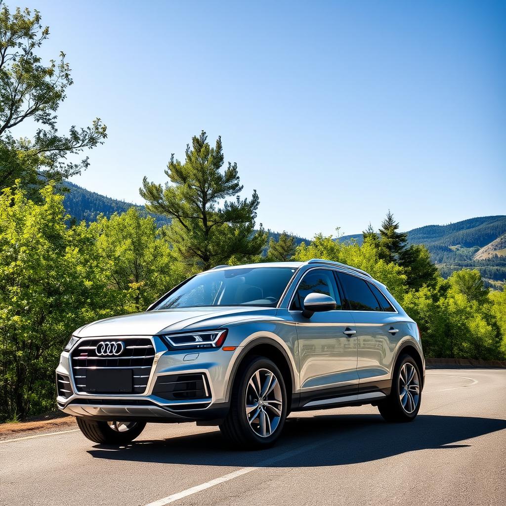 A sleek and modern Audi Q5 parked on a scenic mountain road