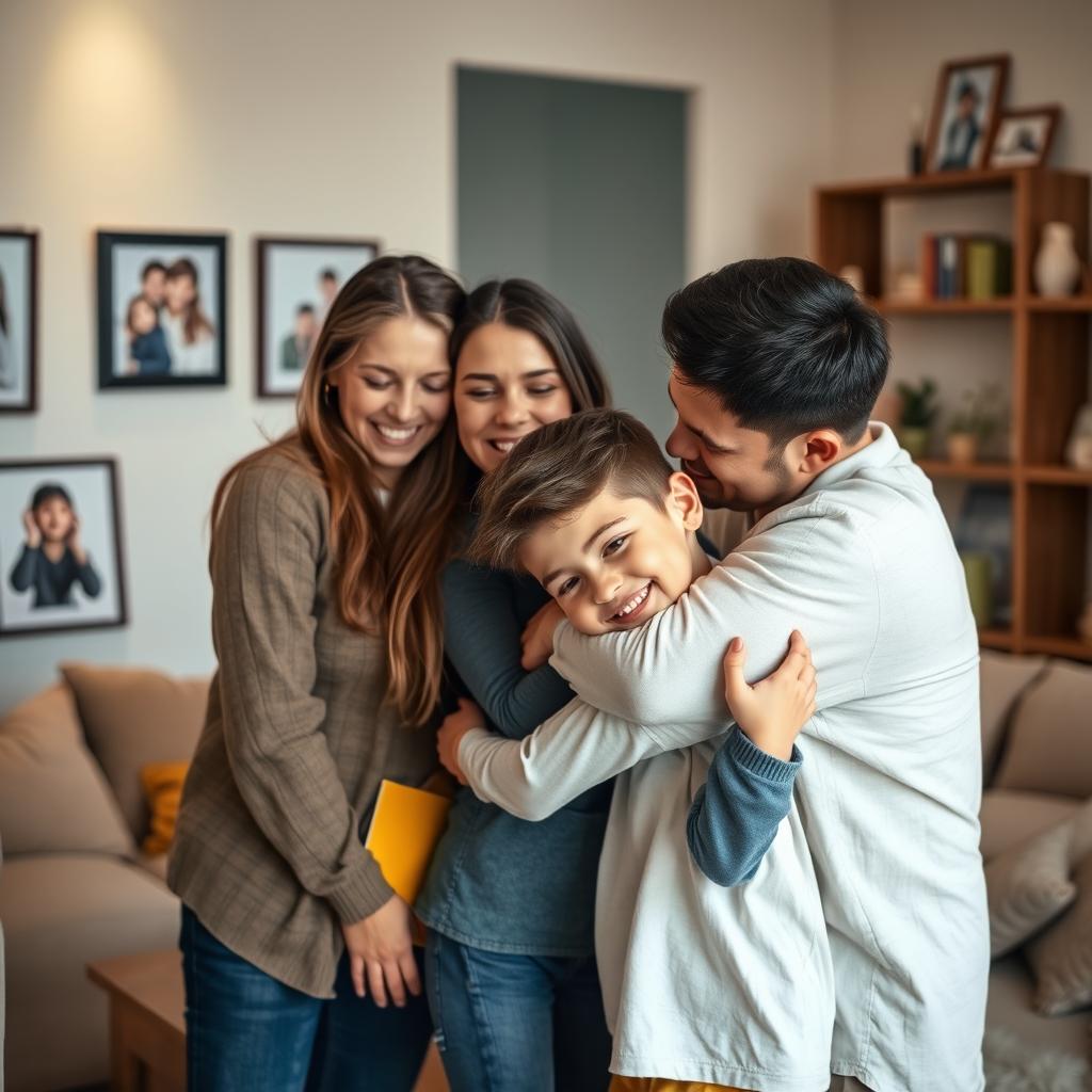 A loving family depicted in a warm and cozy setting, showcasing moments of affection and togetherness