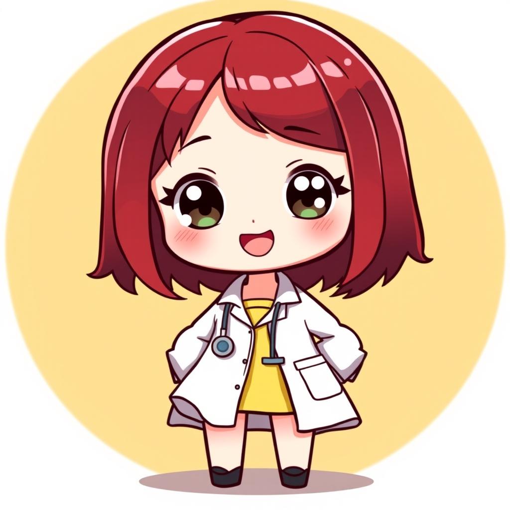 A cute, chibi-style female doctor character named Dr