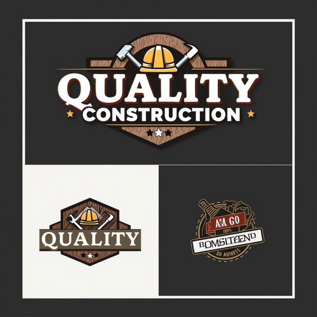 A sophisticated logo design for "Quality Construction" featuring stylized lettering that emphasizes the word "Quality" in a strong, geometric font