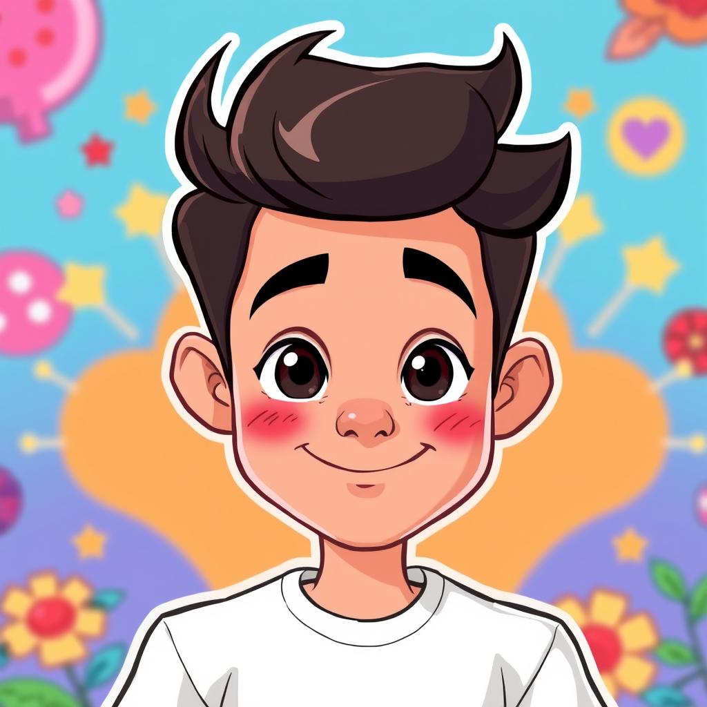 A vibrant cartoon version of a person with prominent features and exaggerated expressions, bright colors, smooth lines, and a fun, playful style