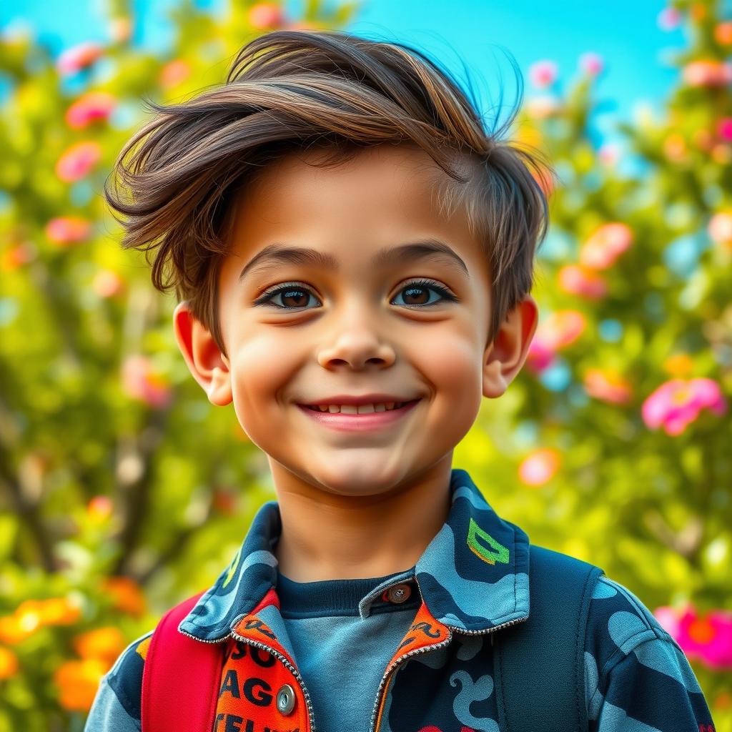 A portrait of an attractive young boy, blending features of his parents