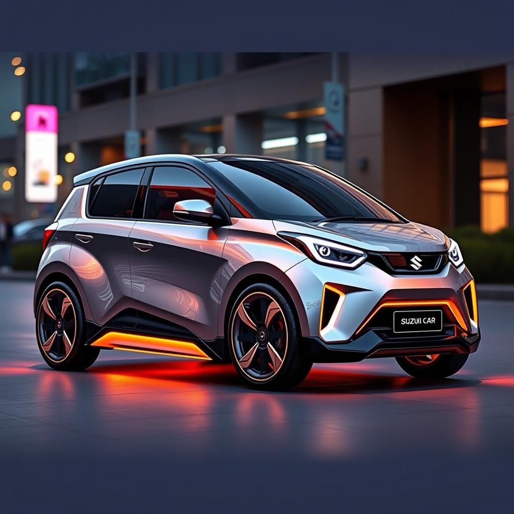 A sleek, futuristic redesign of a Suzuki S Presso, showcasing enhanced aerodynamics with a smooth, streamlined body