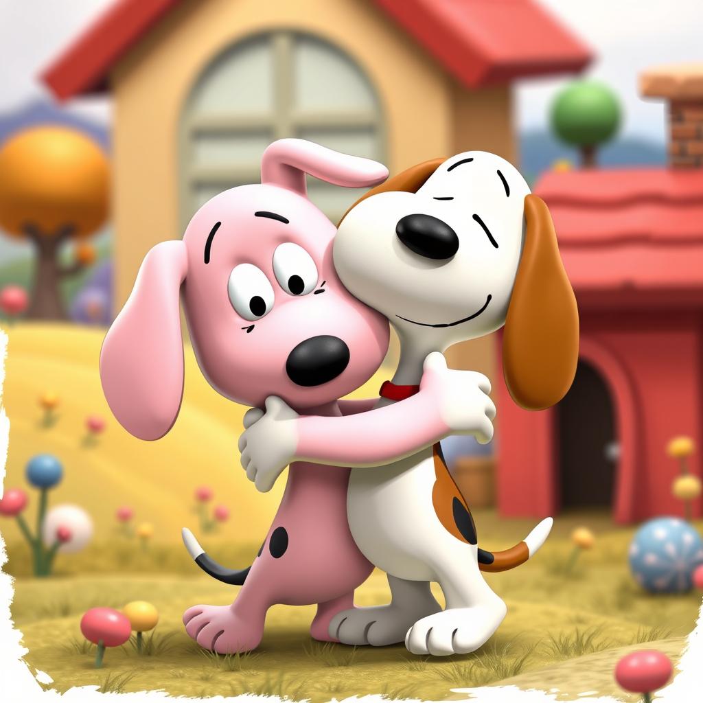 Courage the Cowardly Dog and Snoopy's Heartwarming Hug - A Cheerful Artwork