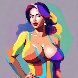 A high-quality digital art image of a woman with large breasts