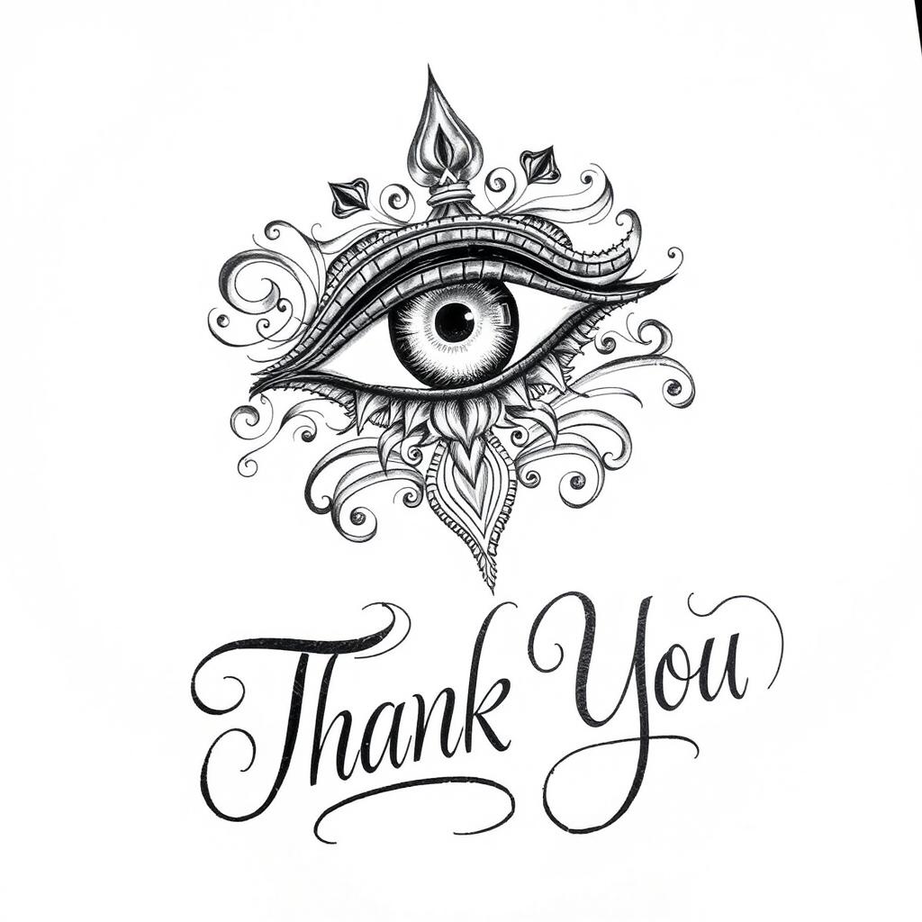 A detailed and artistic tattoo drawing featuring the Buddhist Eye, also known as the Eye of Buddha, intricately designed with swirling patterns and elements of traditional Buddhist art