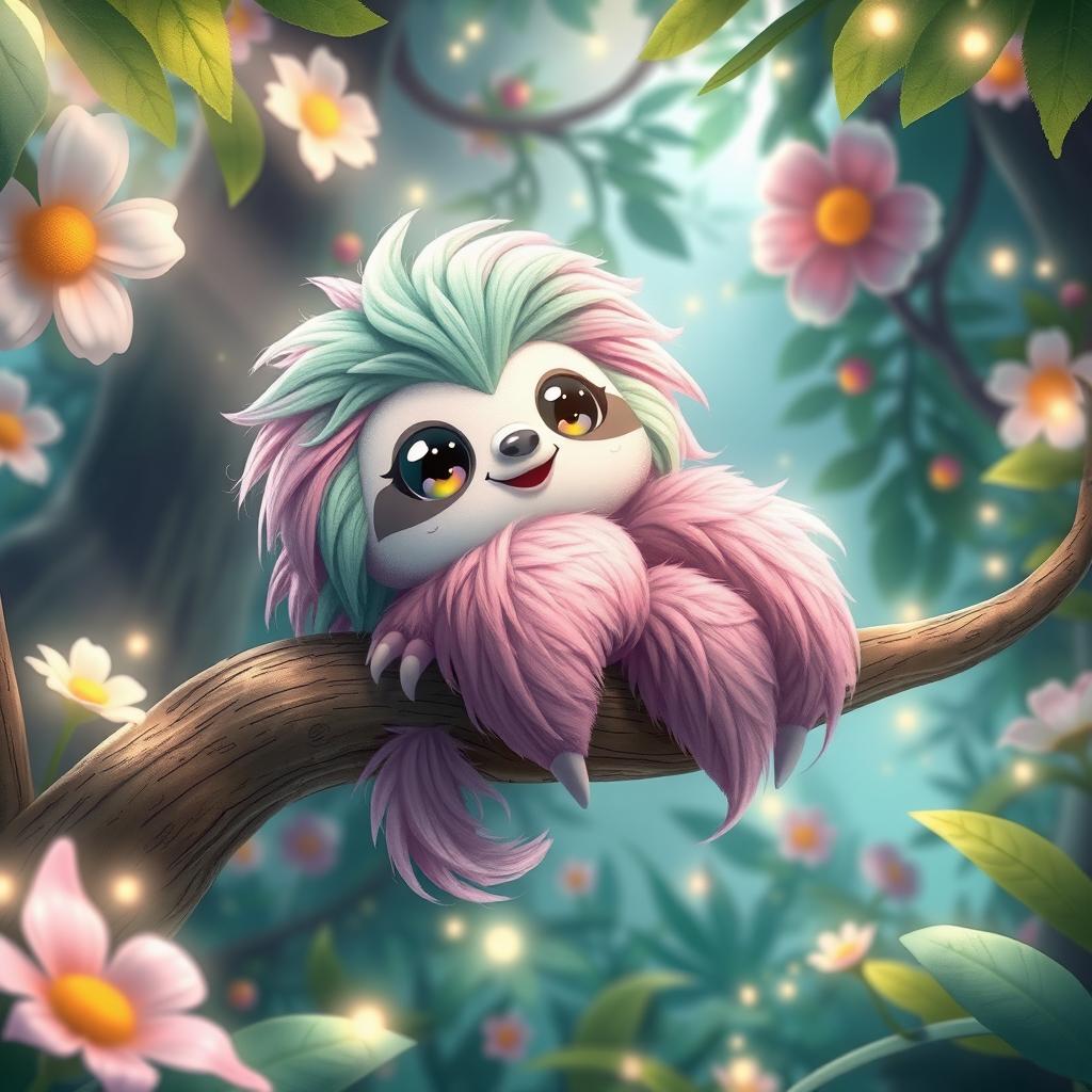 A whimsical and imaginative creature named Slothzllia, combining the characteristics of a sloth and a mythical beast