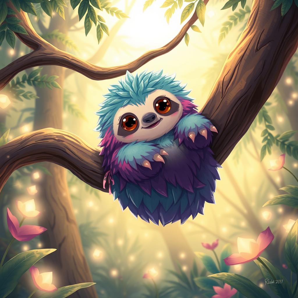 A whimsical and imaginative creature named Slothzllia, a blend of sloth and fantasy beast traits