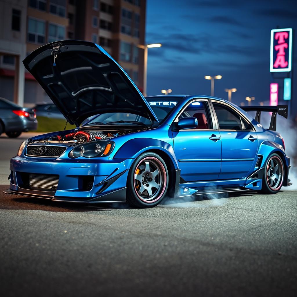 A highly modified 2004 Toyota Corolla, showcasing a stunning tuning transformation