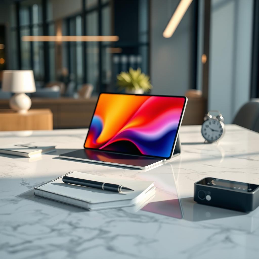 A beautifully refined mockup showcasing a modern technology product on a sleek marble surface