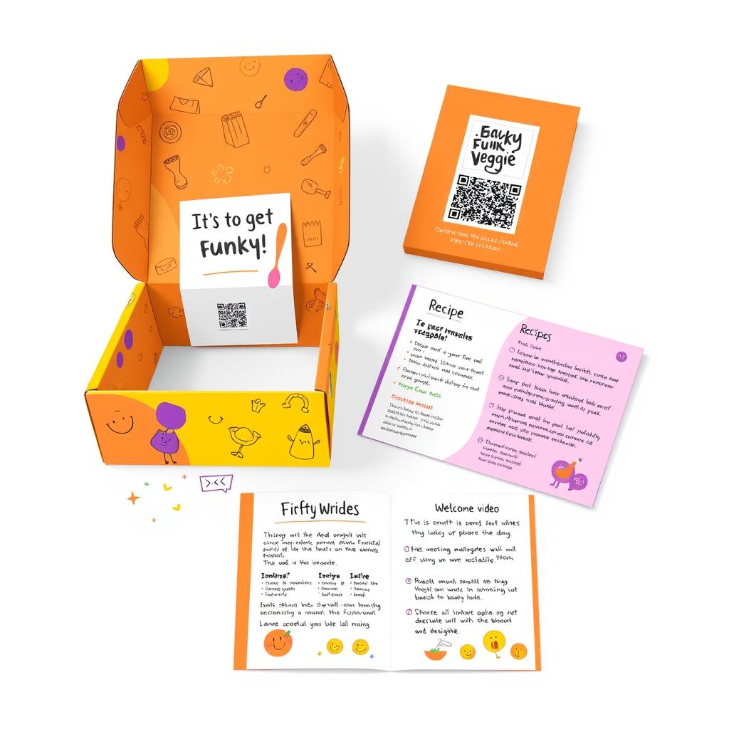 A box design concept for Funky Veggie, featuring a vibrant exterior and an interactive interior