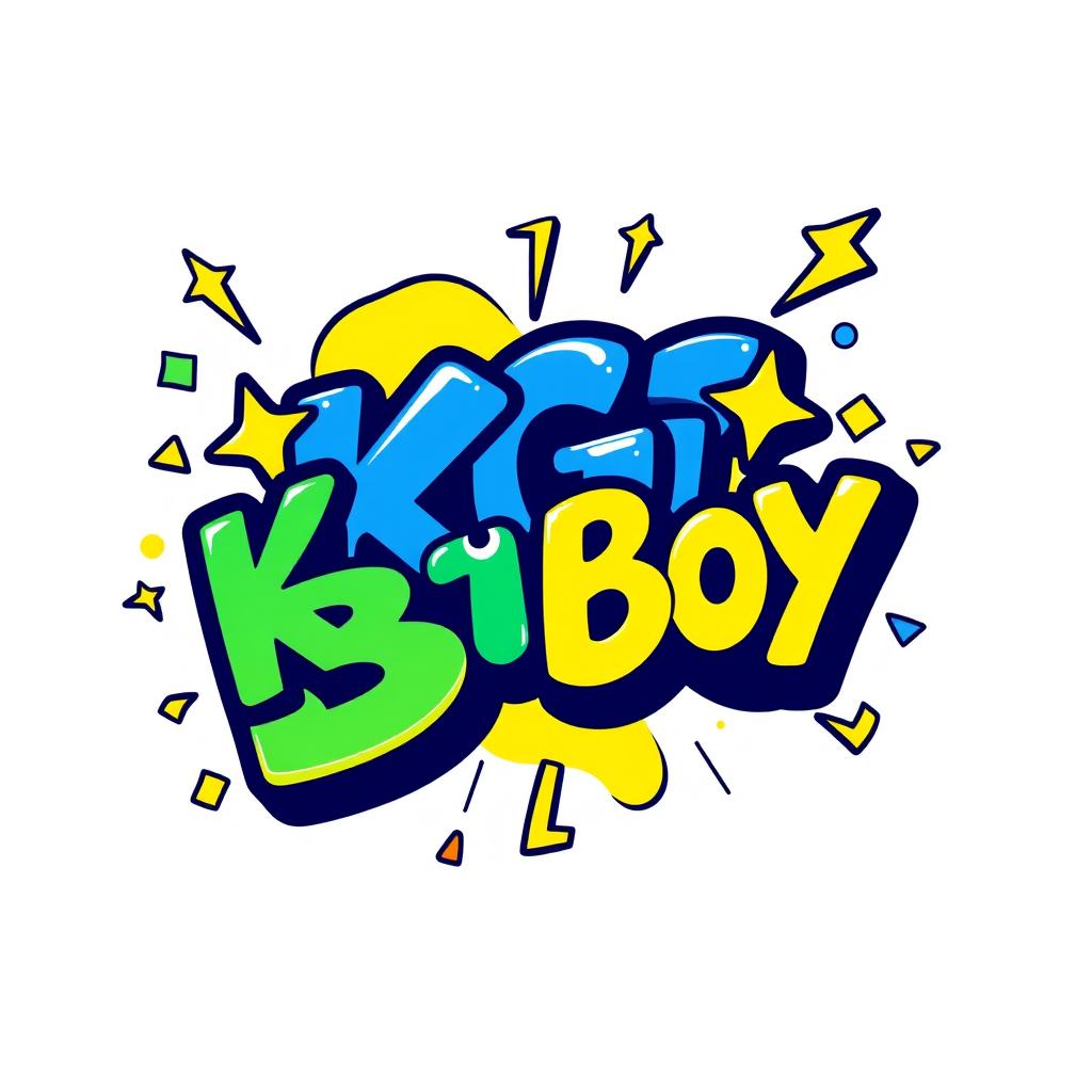 A vibrant and eye-catching graphic design featuring the text 'KG Boy' in a playful and modern font