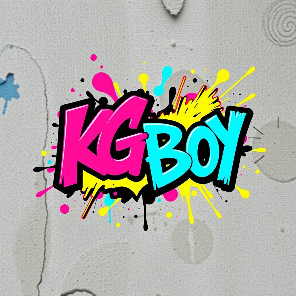 A vibrant and bold graphic design featuring the text 'KG Boy' in an eye-catching font