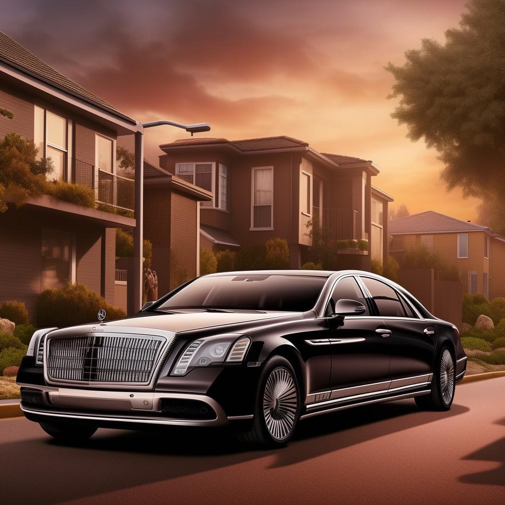 A modern rap album cover featuring a luxurious Maybach driving through an urban neighborhood